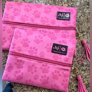 Makeup Junkie Pink Paw Print with Tassel Med and Small New HTF